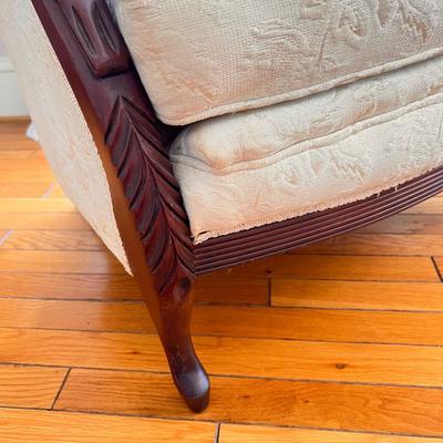 Antique Ivory Channel Back Chair Carved Swan Armrests