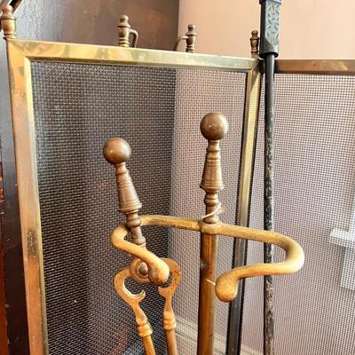 Antique Vntg. Brass Copper Fireplace Tools Accessories Lot