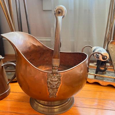 Antique Vntg. Brass Copper Fireplace Tools Accessories Lot