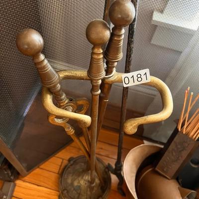 Antique Vntg. Brass Copper Fireplace Tools Accessories Lot