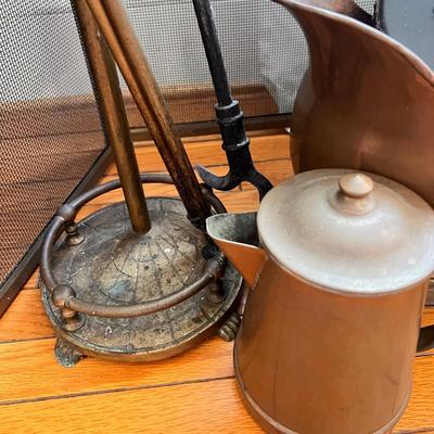 Antique Vntg. Brass Copper Fireplace Tools Accessories Lot