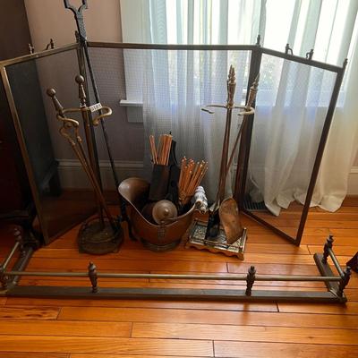 Antique Vntg. Brass Copper Fireplace Tools Accessories Lot