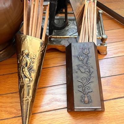 Antique Vntg. Brass Copper Fireplace Tools Accessories Lot