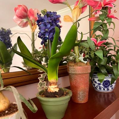 Lot Decorative Potted Dried Flowers