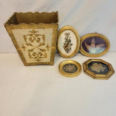 Framed Dried Flowers and an Italian Waste Bin (M-DW)
