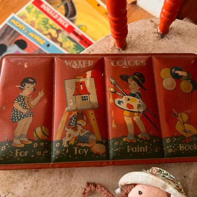 Antique Vintage Kids Lot - Toys, Dolls, Rocking Chair, Paint Set