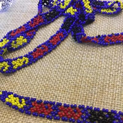 Vintage Colorful Southwest Style Multi-Color Seed Beads  Statement Necklace