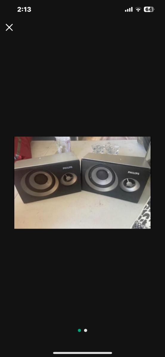 Pair Of Philips Surround Sound Speakers 8 Ohm CS 3660D. 6” tall. Cables