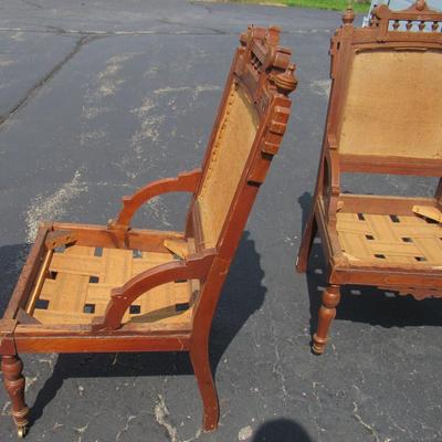 Lot 411:  Pair of Matching Antique East Lake Chairs For Refinishing