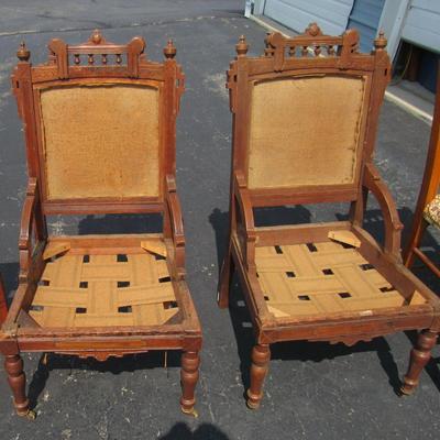 Lot 411:  Pair of Matching Antique East Lake Chairs For Refinishing