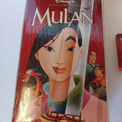 Mulan Sealed collectible VHS movie - Valetines cards in Masterpiece folder and a Collectible Mulan pin.