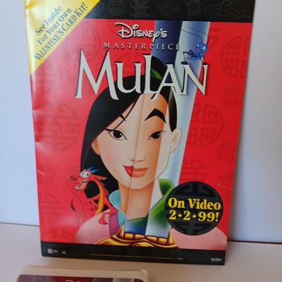 Mulan Sealed collectible VHS movie - Valetines cards in Masterpiece folder and a Collectible Mulan pin.