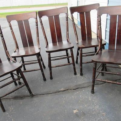 Lot 413: Set of 5 Matching Antique Wood Chairs