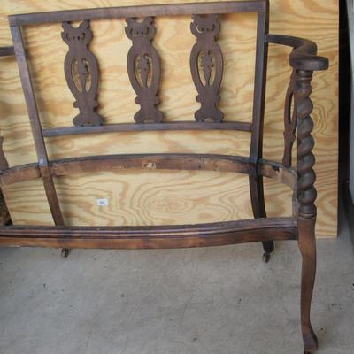 Lot 414: Nice Settee Frame For Refinishing, Owl Slats on Back