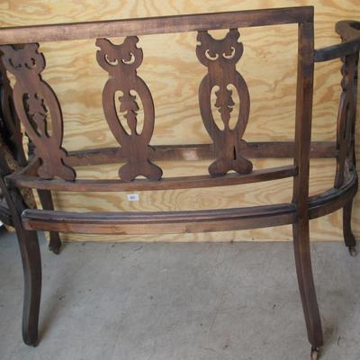 Lot 414: Nice Settee Frame For Refinishing, Owl Slats on Back