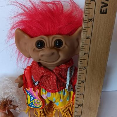 Vintage Uneeda Wishnik Collectible large red-haired troll with Guitar and White curly haired troll doll