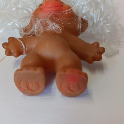 Vintage Uneeda Wishnik Collectible large red-haired troll with Guitar and White curly haired troll doll