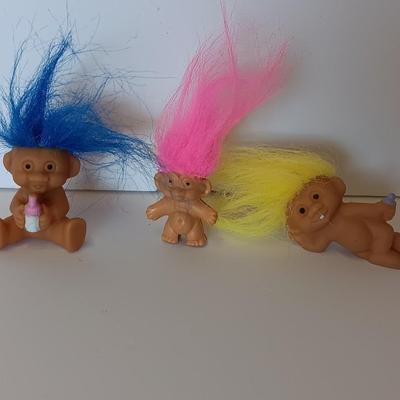 Three small Baby trolls colored hair troll collectible dolls