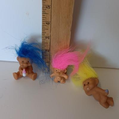 Three small Baby trolls colored hair troll collectible dolls