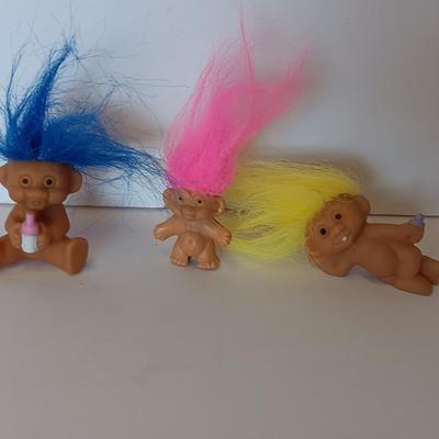 Three small Baby trolls colored hair troll collectible dolls