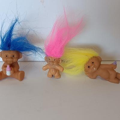 Three small Baby trolls colored hair troll collectible dolls