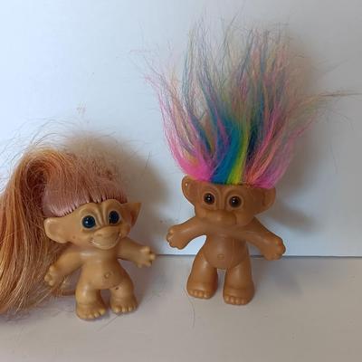 Collectible troll dolls - Rainbow hair - and long brown-haired Troll dolls