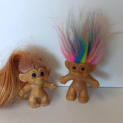 Collectible troll dolls - Rainbow hair - and long brown-haired Troll dolls