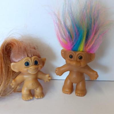 Collectible troll dolls - Rainbow hair - and long brown-haired Troll dolls