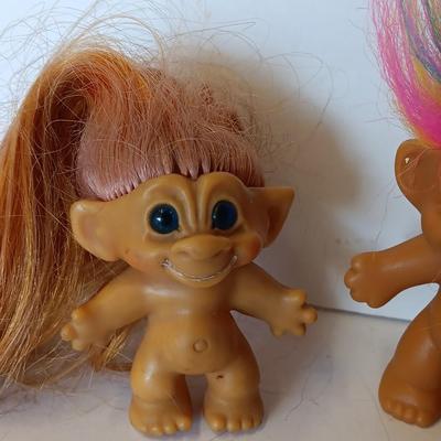 Collectible troll dolls - Rainbow hair - and long brown-haired Troll dolls