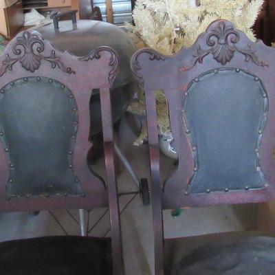 Lot 420: Antique Fancy Carved 3 Piece Wood Set, Settee and 2 Chairs, Matching, For Refinishing