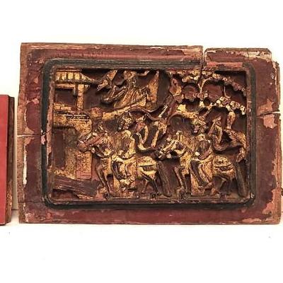 Lot #42 Lot of 3 Antique Temple Carvings