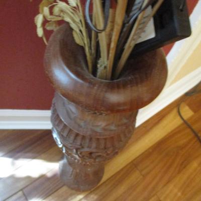 Wood Plant Vase With Floral Arrangement