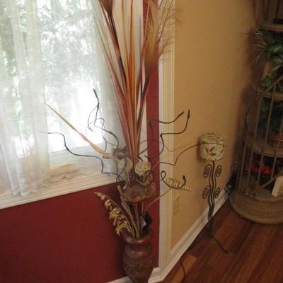 Wood Plant Vase With Floral Arrangement