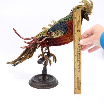 Rare Antique Venetian Italian Beaded Bird Lamp Shade on Perch