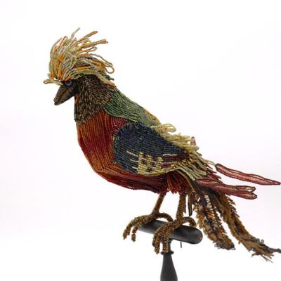 Rare Antique Venetian Italian Beaded Bird Lamp Shade on Perch