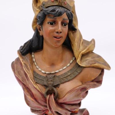Antique Orientalist Bust Sculpture of Woman in Egyptian Style