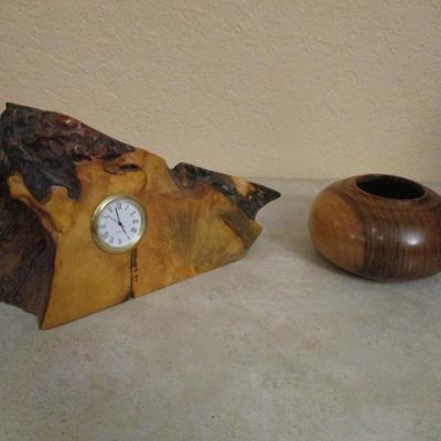 Rosewood Bowl & Signed Driftwood Clock