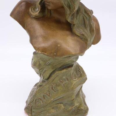 French Antique Bust Statue of Young Woman Named Fanchon