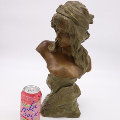 French Antique Bust Statue of Young Woman Named Fanchon