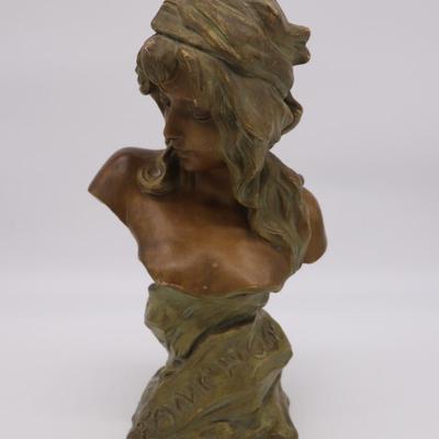 French Antique Bust Statue of Young Woman Named Fanchon