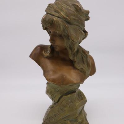 French Antique Bust Statue of Young Woman Named Fanchon