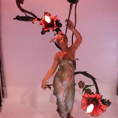 Amazing Aurora Dawn Antique Art Nouveau Sculpture Lamp