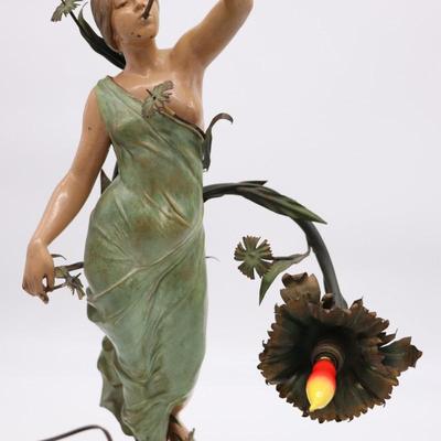 Amazing Aurora Dawn Antique Art Nouveau Sculpture Lamp