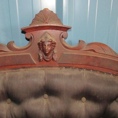 Lot 422: Antique Settee With Woman's Head Carved Into Backrest, For Refinishing