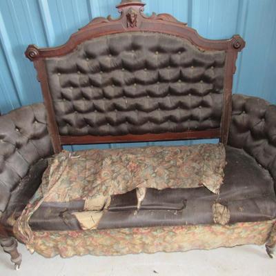 Lot 422: Antique Settee With Woman's Head Carved Into Backrest, For Refinishing