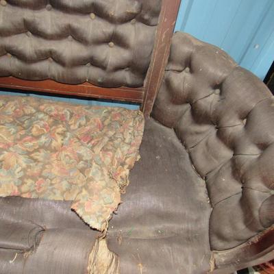 Lot 422: Antique Settee With Woman's Head Carved Into Backrest, For Refinishing