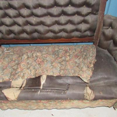 Lot 422: Antique Settee With Woman's Head Carved Into Backrest, For Refinishing