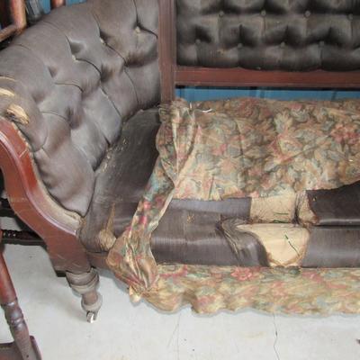 Lot 422: Antique Settee With Woman's Head Carved Into Backrest, For Refinishing