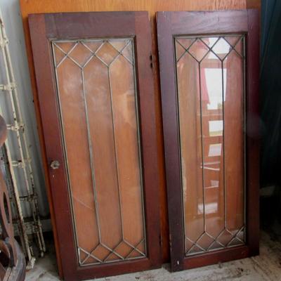 Lot 426:  2 Vintage Lead Glass Doors For Cabinet, 1 Cracked Pane