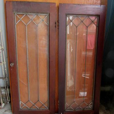 Lot 426:  2 Vintage Lead Glass Doors For Cabinet, 1 Cracked Pane